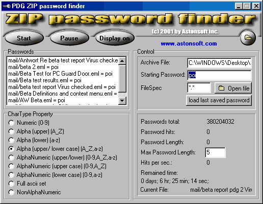 ZIP Password Finder Screenshot